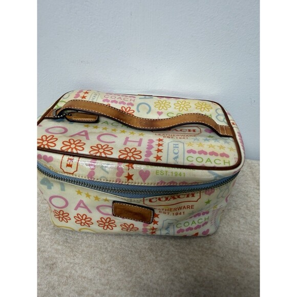 Y2K COACH MULTICOLOR RAINBOW LAMINATED BANDANA BLUE TOP HANDLE POUCH BAG PURSE - Picture 3 of 12